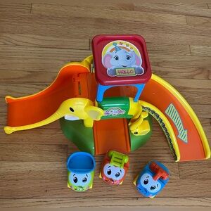 Toddler Car Ramp Toy with Elephant Slide and 3 Cars